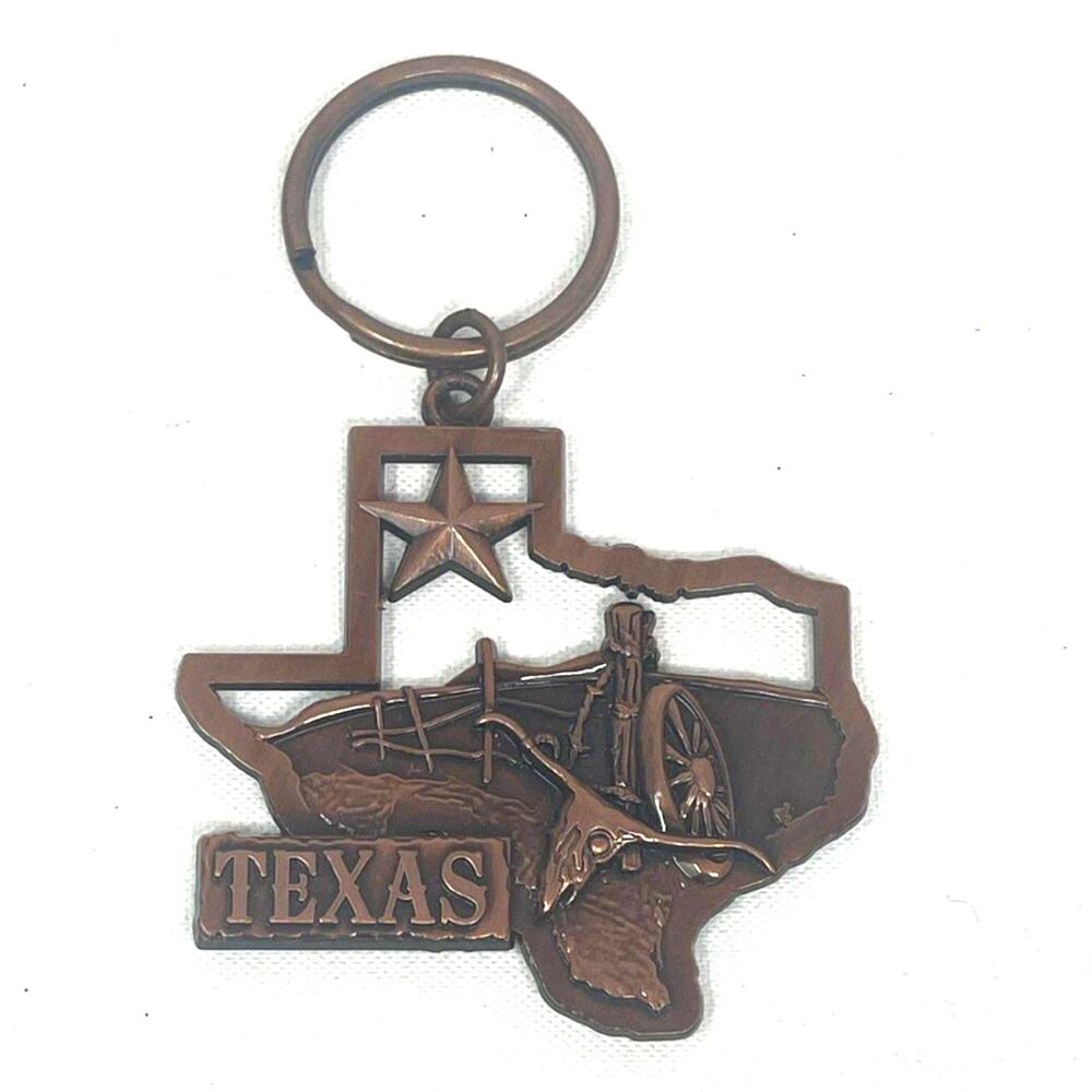 Vintage Texas Keychain Key Ring Travel Gift Cowboy Longhorn The Lone Star State